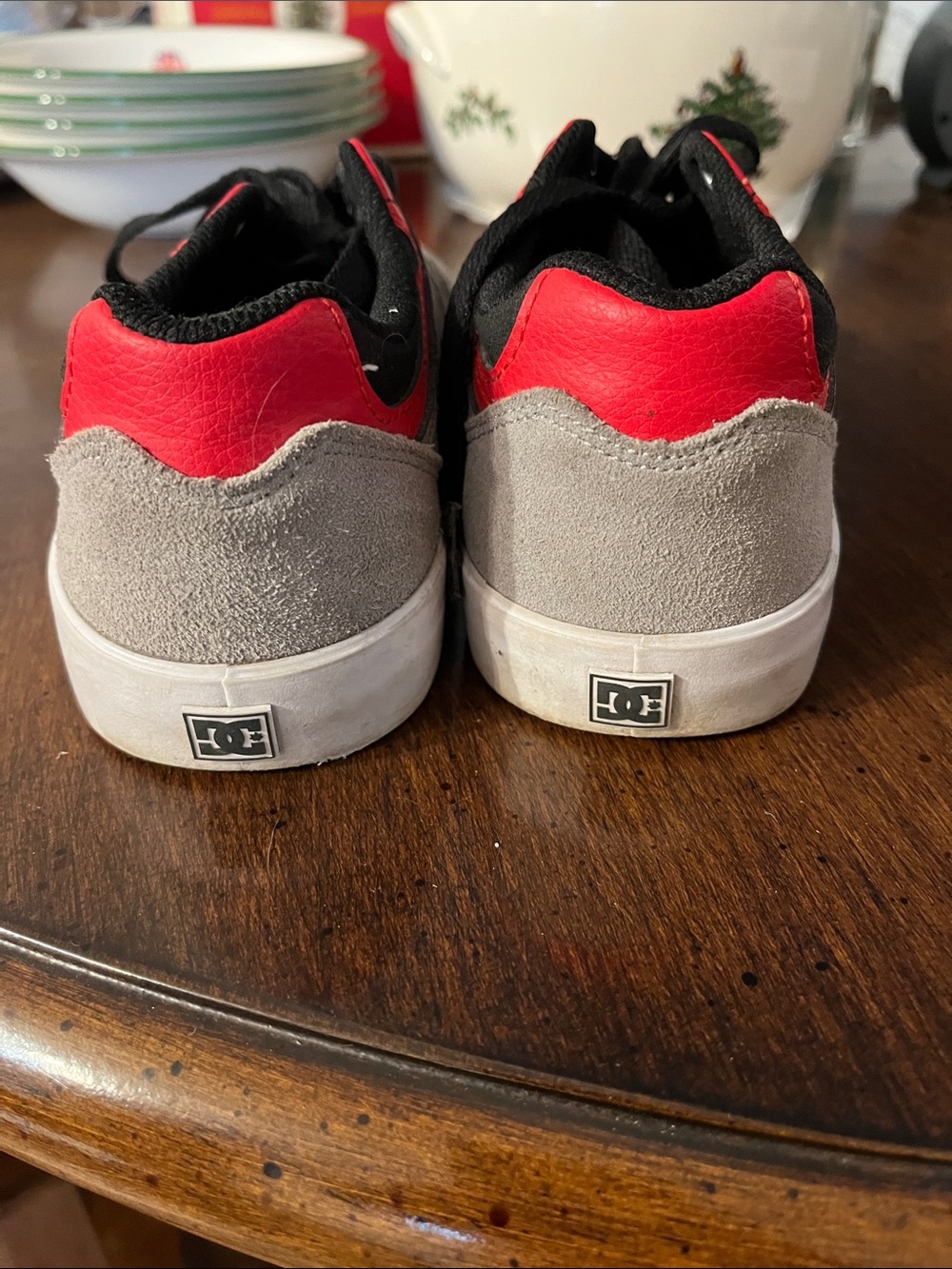 DC Red and Gray Low-Top Skate Sneakers